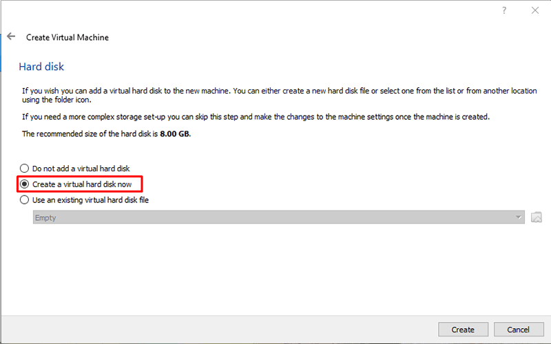 Chọn Create để tiến hành tạo máy ảo