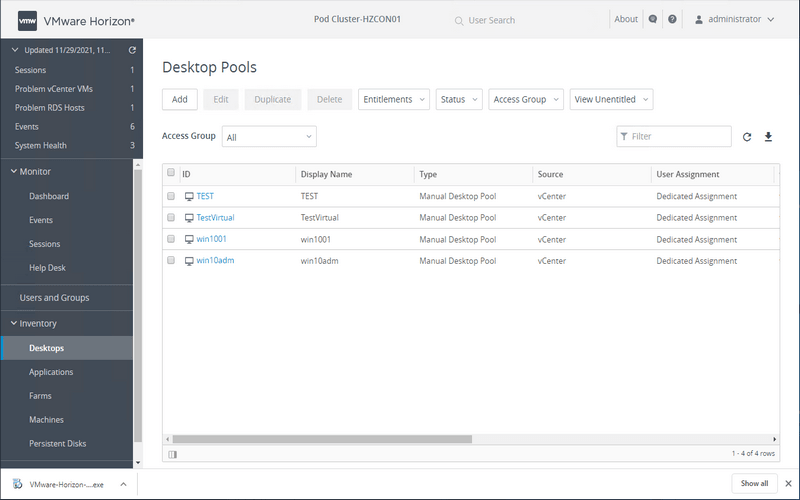 Giao diện hiển thị VMware Horizon
