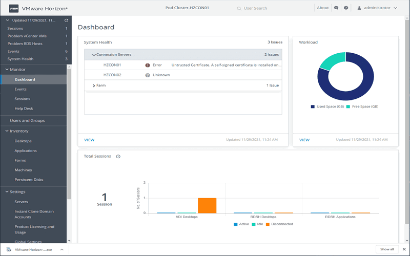 Giao diện quản trị VMware Horizon
