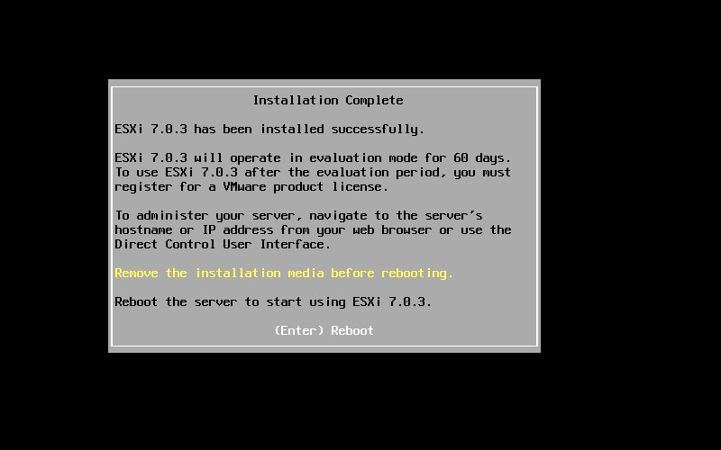 Hoàn tất cài đặt ESXi 