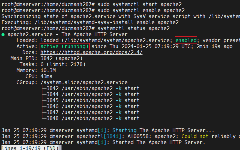 Hình 2.1 - Trạng thái khởi động Apache thành công