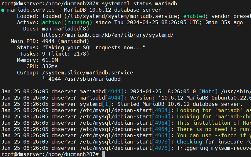 Hình 2.3 - Trạng thái MariaDB