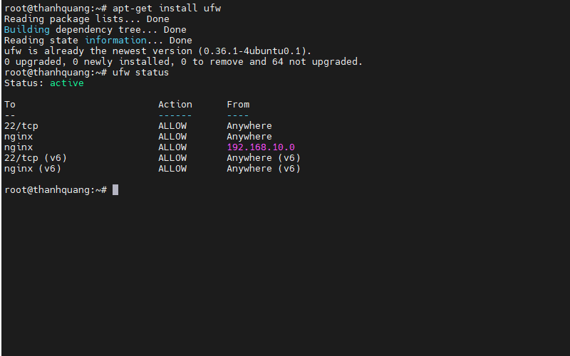 Đến đây là ta đã có thể sử dụng được UFW rồi