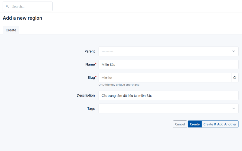 Hình 6. Mẫu thêm Region