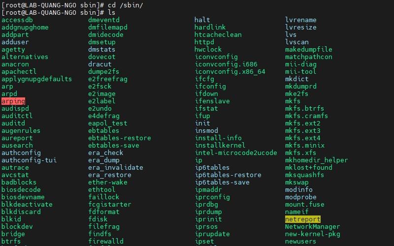 Hình ảnh các file trong thư mục /sbin