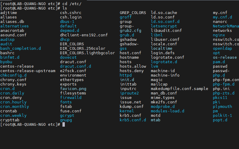 Hình ảnh các file trong thư mục /etc