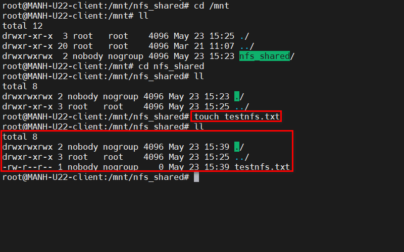 Hình 3. Tạo file kiểm tra NFS