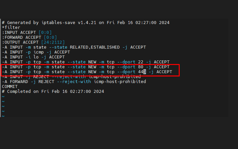 Nội dung file cấu hình /etc/sysconfig/iptables khi đã save