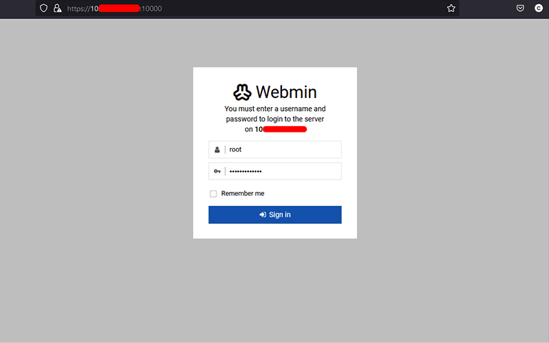 Đăng nhập vào Webmin