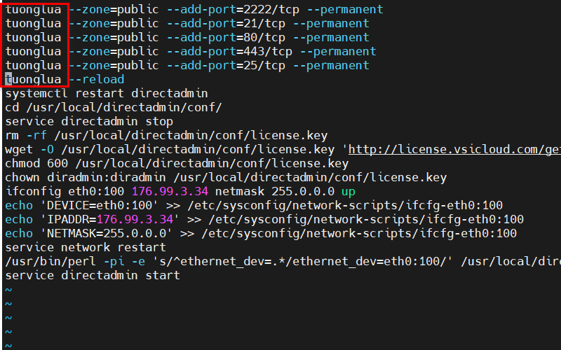 Sau khi thay thế `firewall-cmd`  bằng tuonglua trong file 