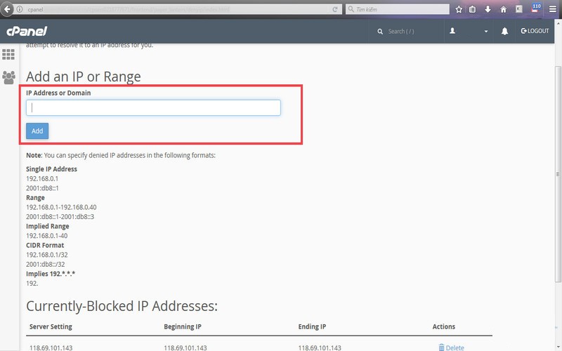 Chặn IP truy cập vào website bằng ip blocker trong cPanel