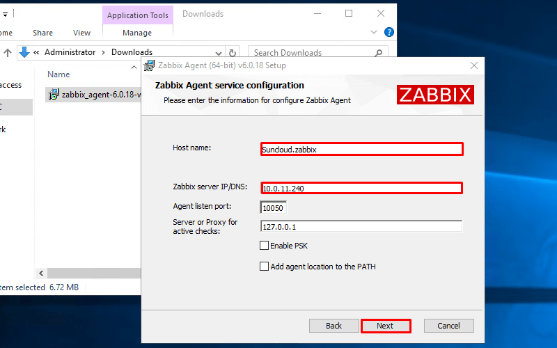 Nhập IP của Zabbix server