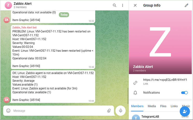 Kiểm tra cấu hình Zabbix gửi cảnh báo đến Telegram