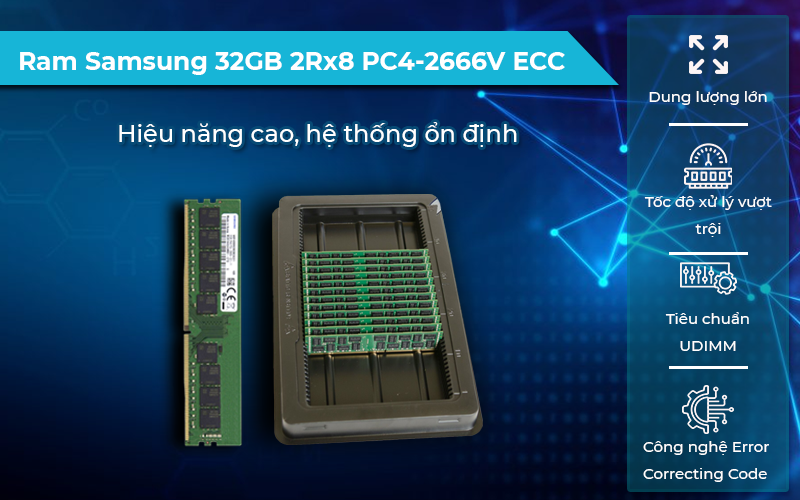 RAM Samsung 32GB DDR4 PC4 ECC UDIMM có thể tự kiểm tra và xử lý lỗi