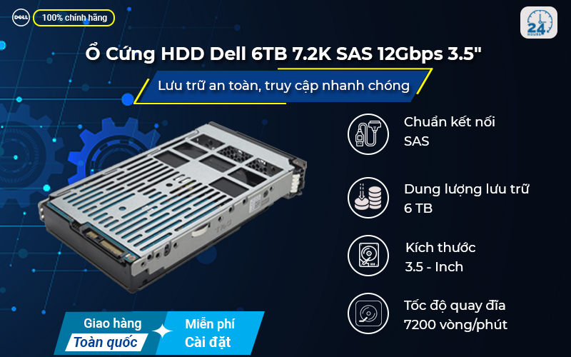 Ổ cứng HDD Dell 6TB 7.2K SAS 12Gbps 3.5" độ bền cao