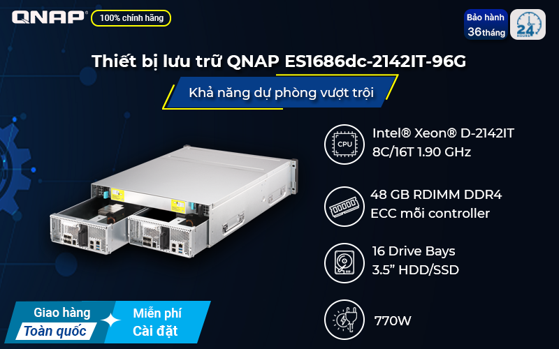 QNAP ES1686dc-2142IT-96G - Đảm bảo dịch vụ khả dụng cao và chống hỏng hóc