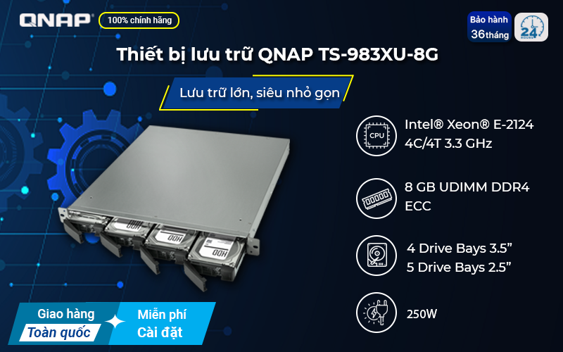 NAS QNAP TS-983XU-E2124-8G - tinh gọn trong việc kết hợp ổ cứng