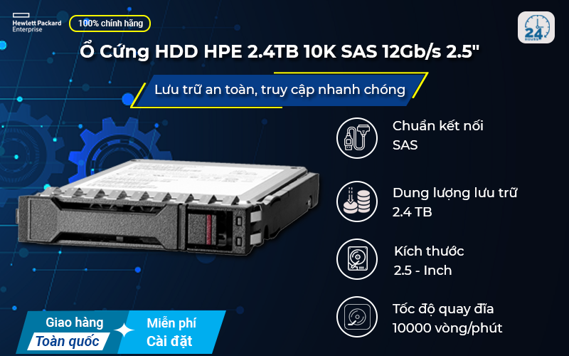 Ổ cứng HDD HPE 2.4TB 10K SAS 12Gb/s 2.5" - Lưu trữ an toàn