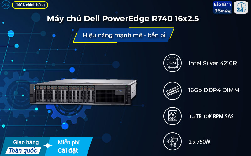 Máy chủ Dell PowerEdge R740 2U 2 socket chip Intel Xeon Scalable