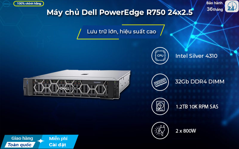 Máy chủ Dell PowerEdge R750 với khả năng lưu trữ lớn