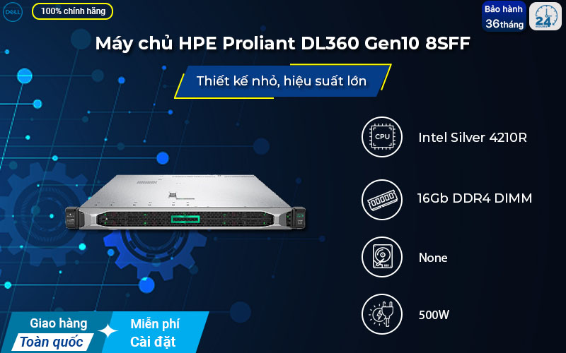 Máy chủ HPE Proliant DL360 Gen10 hỗ trợ 2 bộ vi xử lý Intel