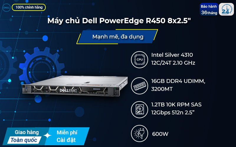 Máy chủ Dell PowerEdge R450 tối ưu hiệu suất cho hệ thống