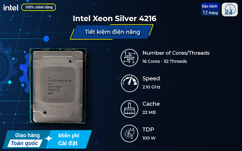 CPU Intel Xeon Silver 4216 - tiết kiệm điện năng