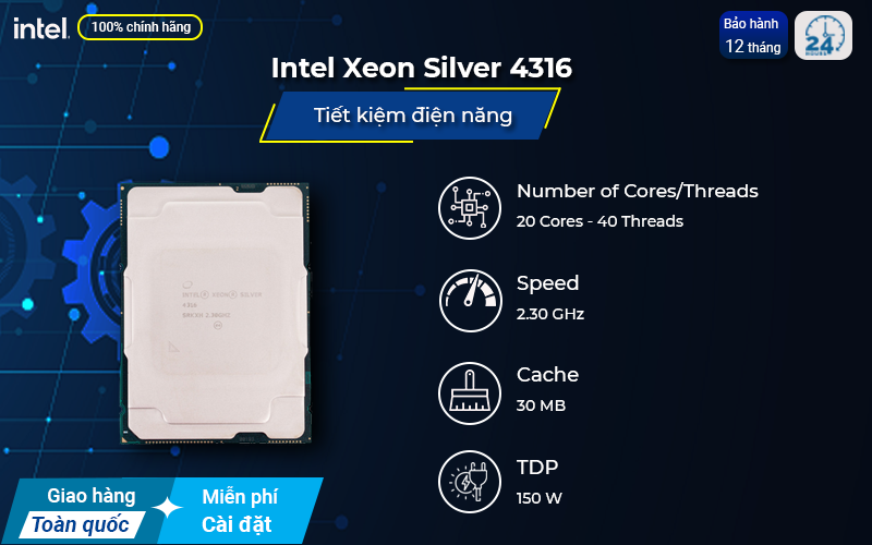 CPU Intel Xeon Silver 4316 - tiết kiệm điện năng