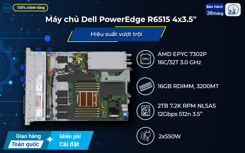 Thiết bị máy chủ Dell PowerEdge R6515 4x3.5”