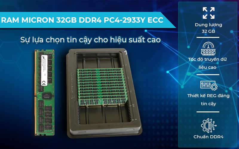 RAM Micron 32GB DDR4 PC4-2933Y ECC REG có thể tự kiểm tra và xử lý lỗi