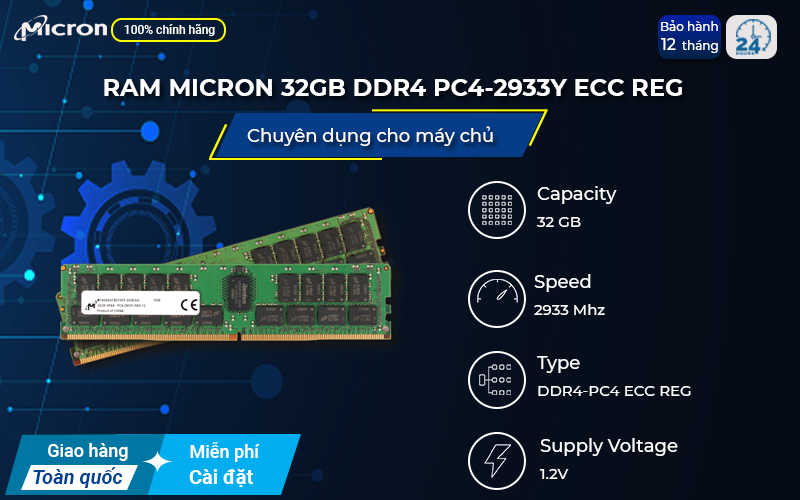 RAM Micron 32GB DDR4 PC4-2933Y ECC REG có tốc độ truyền tải lớn