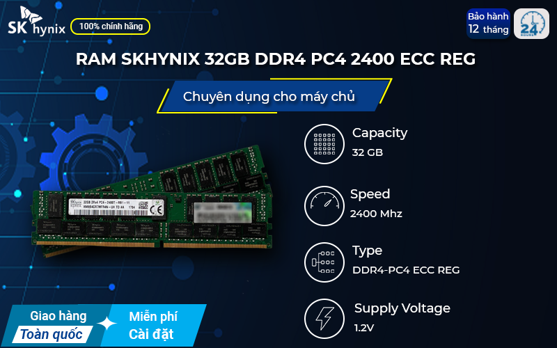 RAM SK Hynix 32GB DDR4 PC4-2400 ECC REG có thể tự kiểm tra và xử lý lỗi