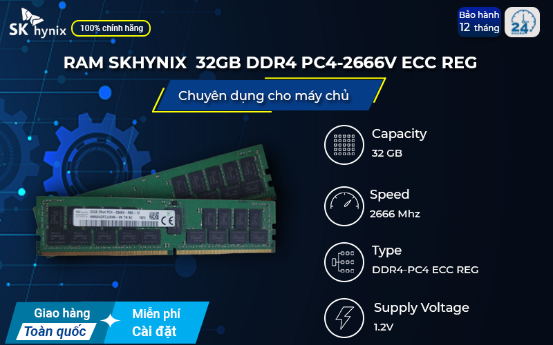 RAM SK Hynix 32GB DDR4 PC4-2666V ECC REG tiết kiệm điện năng