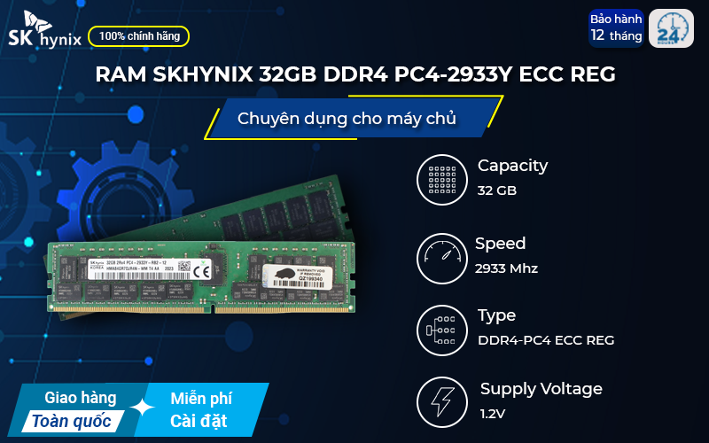 RAM SK Hynix 32GB DDR4 PC4-2933Y ECC REG có thể tự kiểm tra và xử lý lỗi