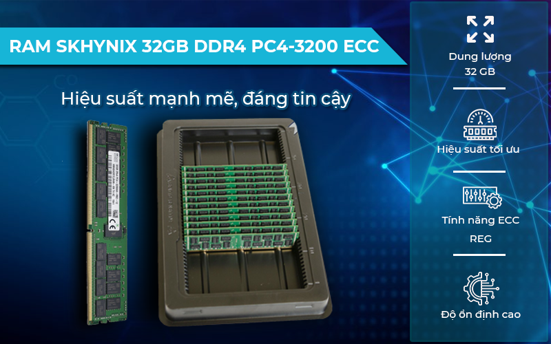 RAM SK Hynix 32GB DDR4 PC4-3200 ECC REG có thể tự kiểm tra và xử lý lỗi