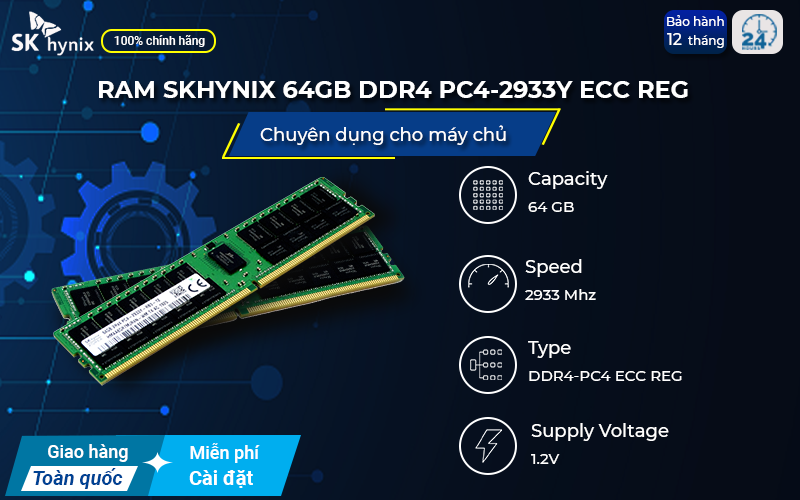 RAM SK Hynix 64GB DDR4 PC4-2933Y ECC REG có tốc độ truyền tải lớn