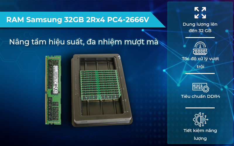 RAM Samsung 32GB 2Rx4 PC4-2666V có thể tự kiểm tra và xử lý lỗi