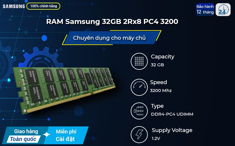 RAM Samsung 32GB 2Rx8 PC4-3200 tiết kiệm điện năng