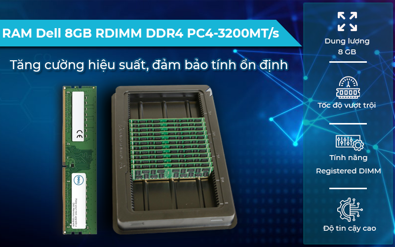 RAM Dell 8GB RDIMM DDR4 PC4-3200 có thể tự kiểm tra và xử lý lỗi