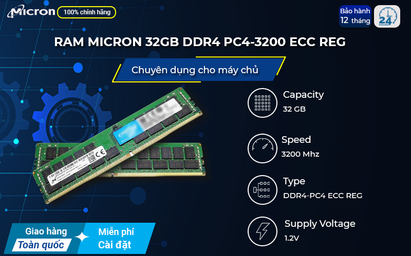 RAM Micron 32GB DDR4 PC4-3200 ECC REG tiết kiệm điện năng