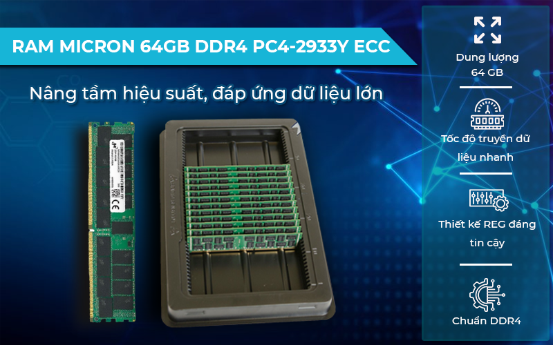 RAM Micron 64GB DDR4 PC4-2933Y ECC REG có thể tự kiểm tra và xử lý lỗi
