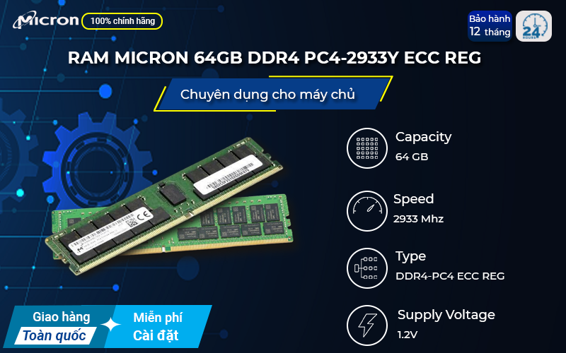 RAM Micron 64GB DDR4 PC4-2933Y ECC REG tiết kiệm điện năng