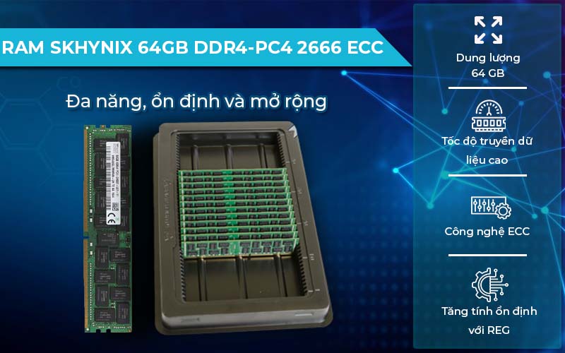 RAM SK Hynix 64GB DDR4 PC4-2666 ECC REG có thể tự kiểm tra và xử lý lỗi