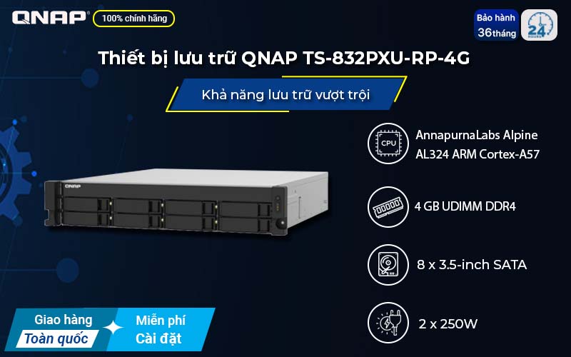 Thiết bị QNAP TS-832PXU-RP-4G hiệu suất cao