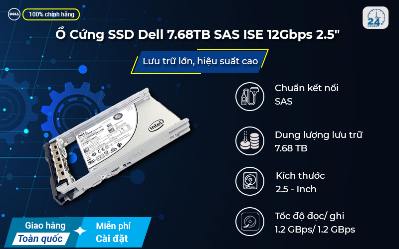 ổ cứng SSD Dell 7.68TB SAS ISE 12Gbps 2.5" độ bền cao