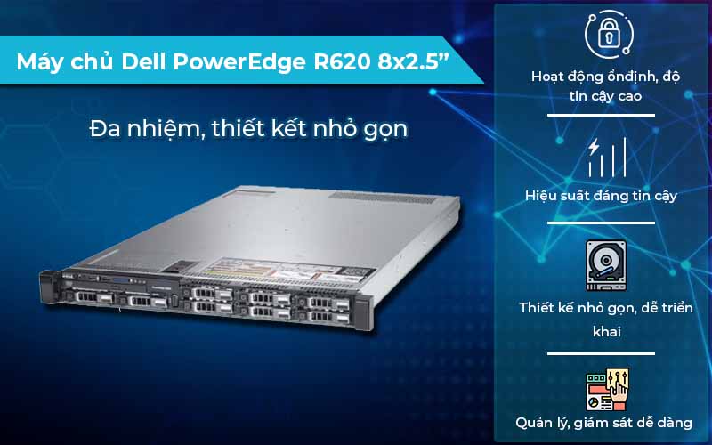 Máy chủ Dell PowerEdge R620 8x2.5” tối ưu hiệu suất cho hệ thống