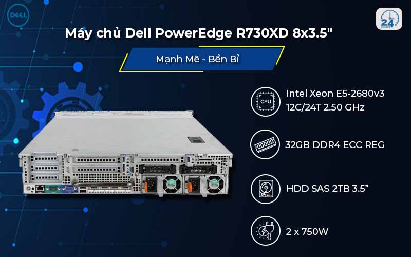 Thiết bị Máy chủ Dell PowerEdge R730XD 8x3.5" 