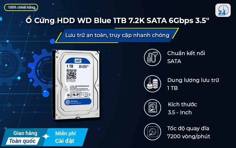 Ổ Cứng HDD WD Blue 1TB 7.2K SATA 6Gbps 3.5"