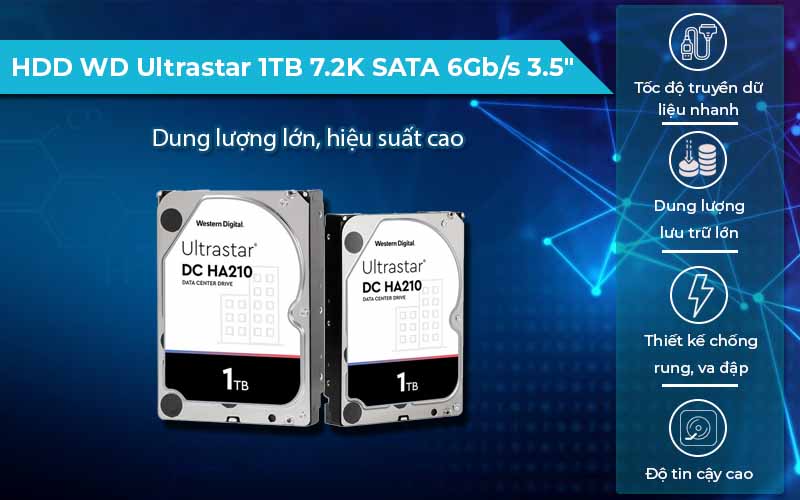 HDD WD Ultrastar 1TB 7.2K SATA 6Gb/s 3.5" độ bền cao