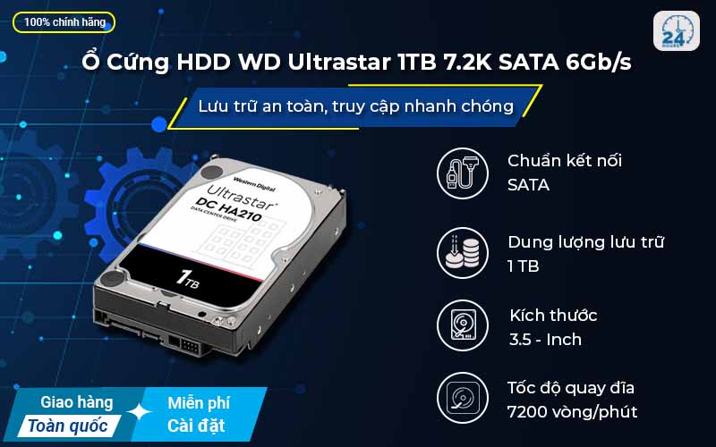 Ổ Cứng HDD WD Ultrastar 1TB 7.2K SATA 6Gb/s 3.5"